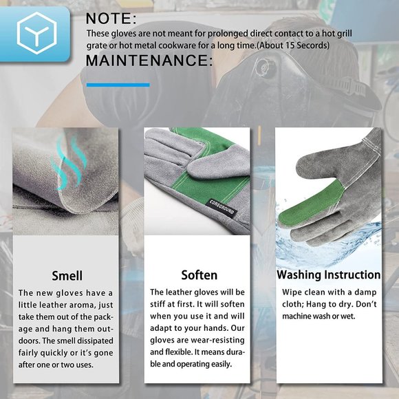 Leather Safety Work Gloves Gardening Carpenter Waterproof Heavy Duty Grey Medium - Picture 3 of 8